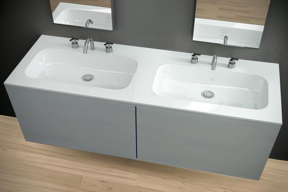 Lavabo suspendu 2 robinets, avec porte-serviettes, 110x41,5 cm, Vera