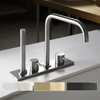 Stainless steel deck-mounted bath mixer