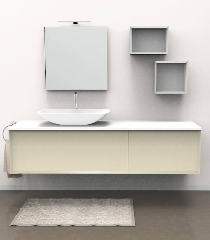 Mobile sotto lavabo sospeso con 1 + 1 cassettone per lavabo in appoggio 