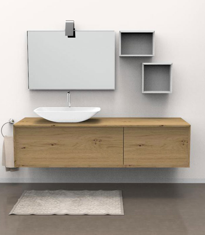 Mobile sotto lavabo sospeso con 1 + 1 cassettone per lavabo in appoggio 