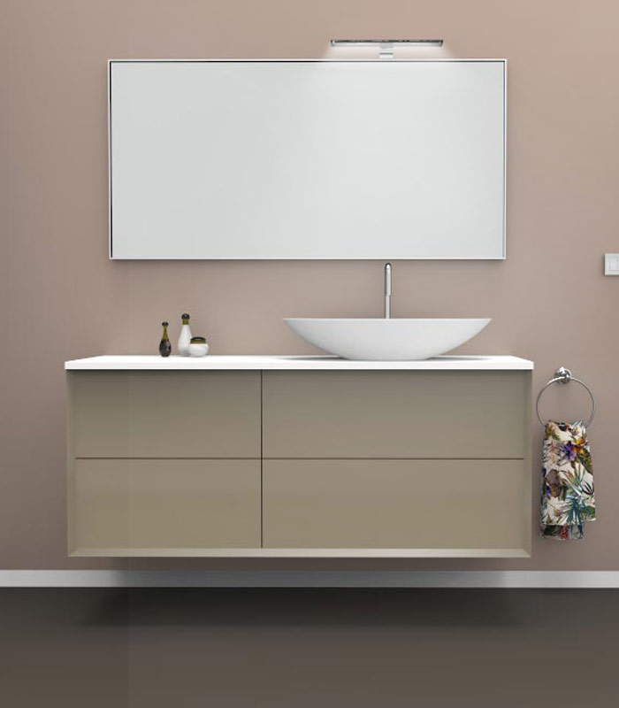 Mobile bagno sospeso moderno con 2 + 2 cassettoni con lavabo in appoggio a destra