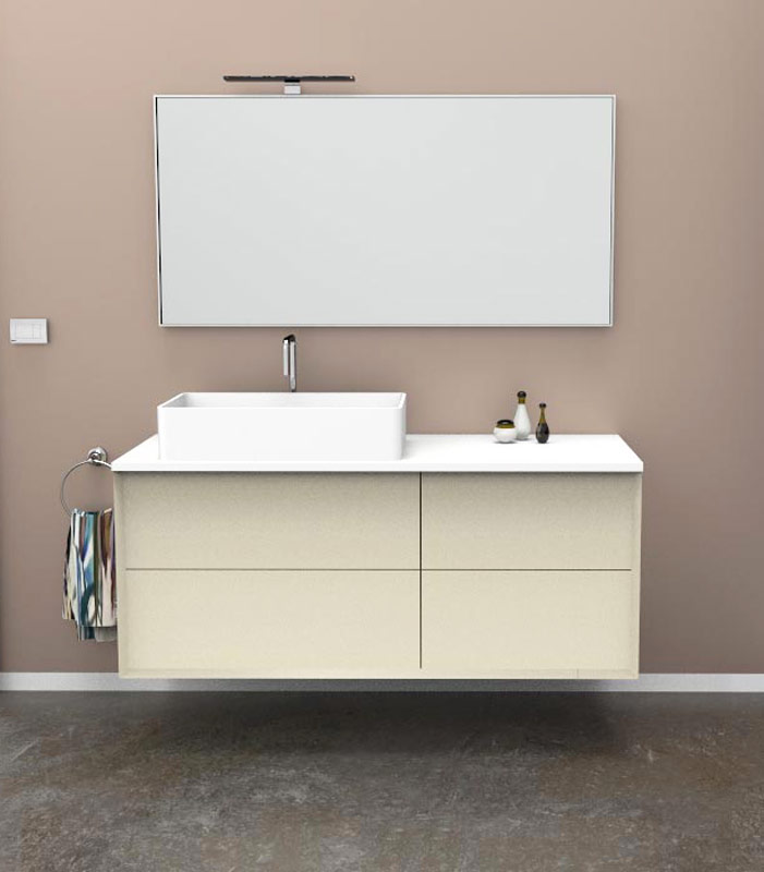 Mobile bagno sospeso moderno con 2 + 2 cassettoni con lavabo in appoggio a sinistra
