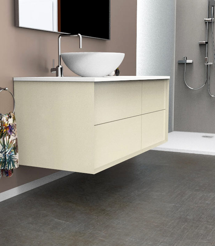 Mobile bagno sospeso moderno con 2 + 2 cassettoni con lavabo in appoggio a sinistra