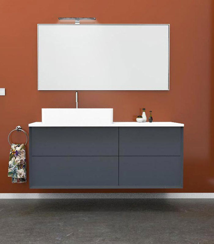 Mobile bagno sospeso moderno con 2 + 2 cassettoni con lavabo in appoggio a sinistra