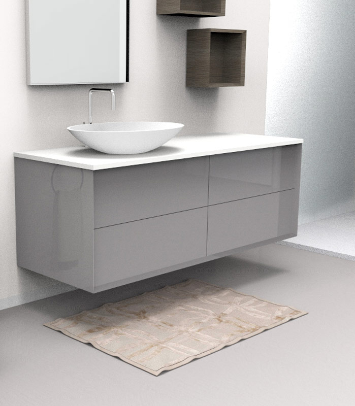 Mobile bagno sospeso moderno con 2 + 2 cassettoni con lavabo in appoggio a sinistra