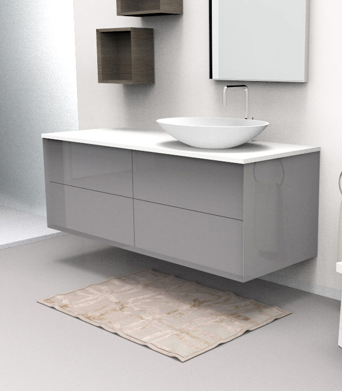 Mobile bagno sospeso moderno con 2 + 2 cassettoni con lavabo in appoggio a destra