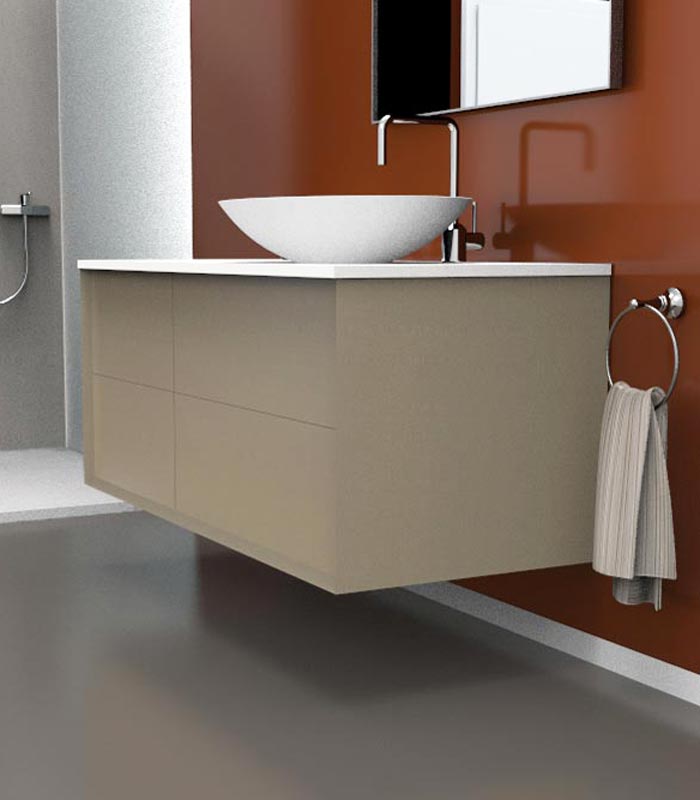 Mobile bagno sospeso moderno con 2 + 2 cassettoni con lavabo in appoggio a destra