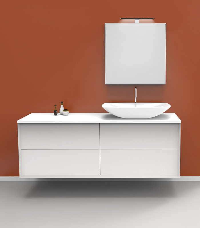 Mobile bagno sospeso moderno con 2 + 2 cassettoni con lavabo in appoggio a destra