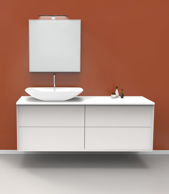 Mobile bagno sospeso moderno con 2 + 2 cassettoni con lavabo in appoggio a sinistra