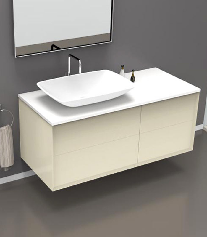 Mobile bagno sospeso moderno con 2 + 2 cassettoni con lavabo in appoggio a sinistra