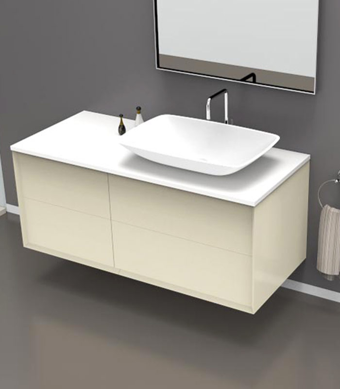 Mobile bagno sospeso moderno con 2 + 2 cassettoni con lavabo in appoggio a destra
