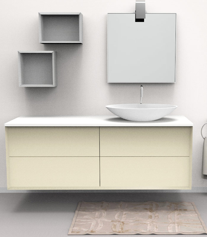 Mobile bagno sospeso moderno con 2 + 2 cassettoni con lavabo in appoggio a destra