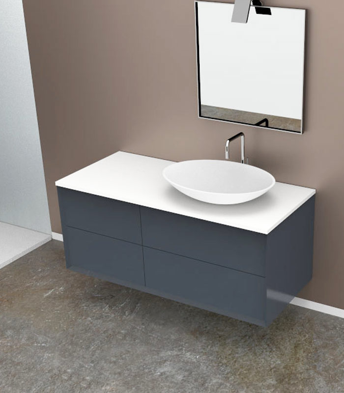 Mobile bagno sospeso moderno con 2 + 2 cassettoni con lavabo in appoggio a sinistra