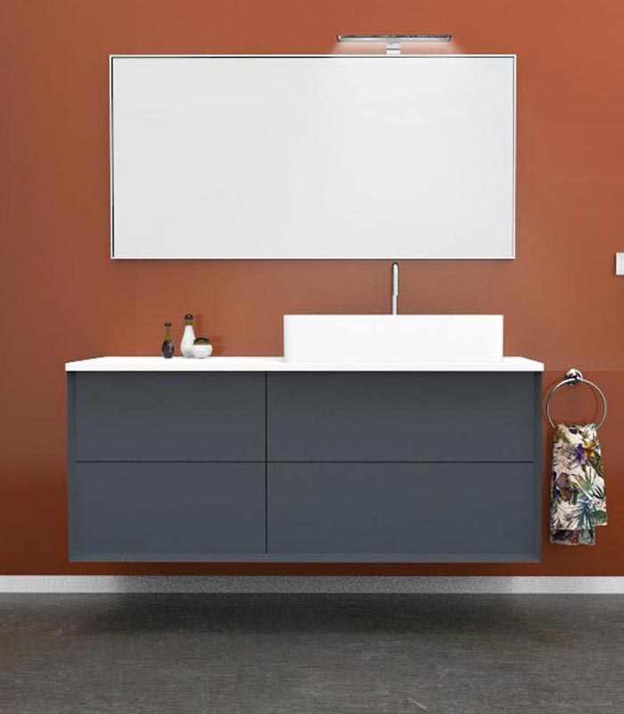 Mobile bagno sospeso moderno con 2 + 2 cassettoni con lavabo in appoggio a destra