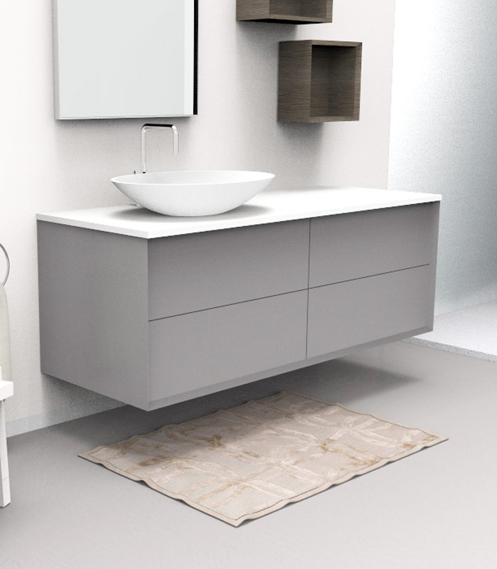 Mobile bagno sospeso moderno con 2 + 2 cassettoni con lavabo in appoggio a sinistra