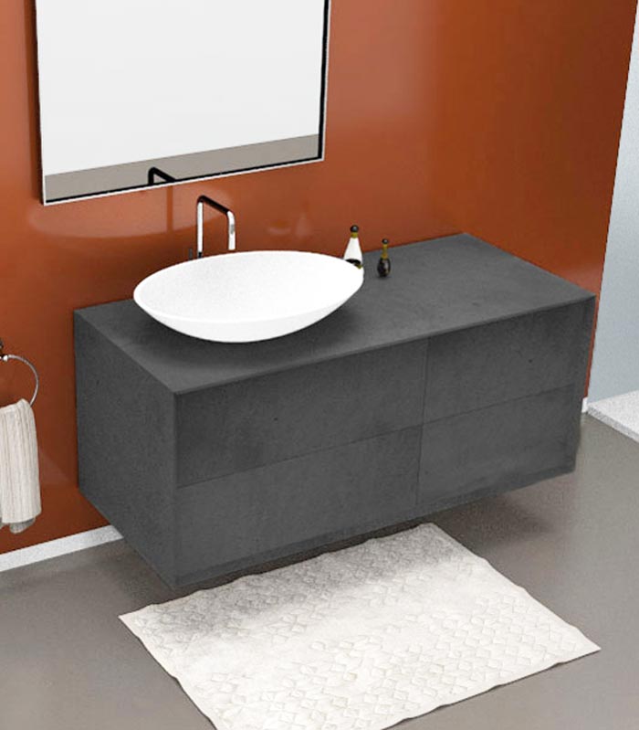Mobile bagno sospeso moderno con 2 + 2 cassettoni con lavabo in appoggio a sinistra
