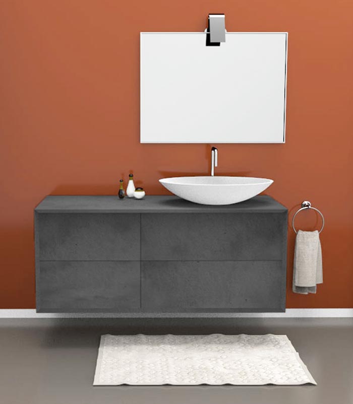 Mobile bagno sospeso moderno con 2 + 2 cassettoni con lavabo in appoggio a destra
