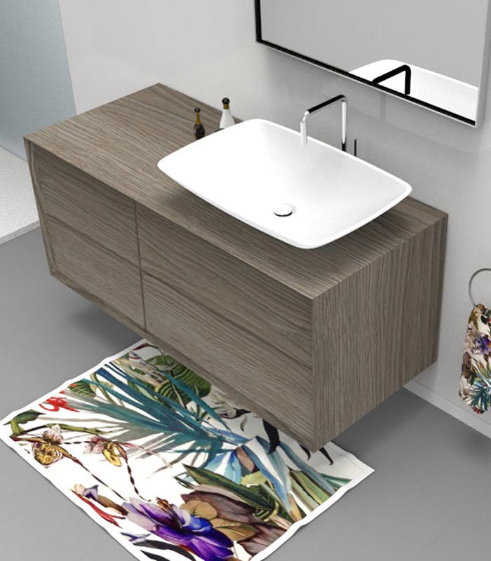 Mobile bagno sospeso moderno con 2 + 2 cassettoni con lavabo in appoggio a destra