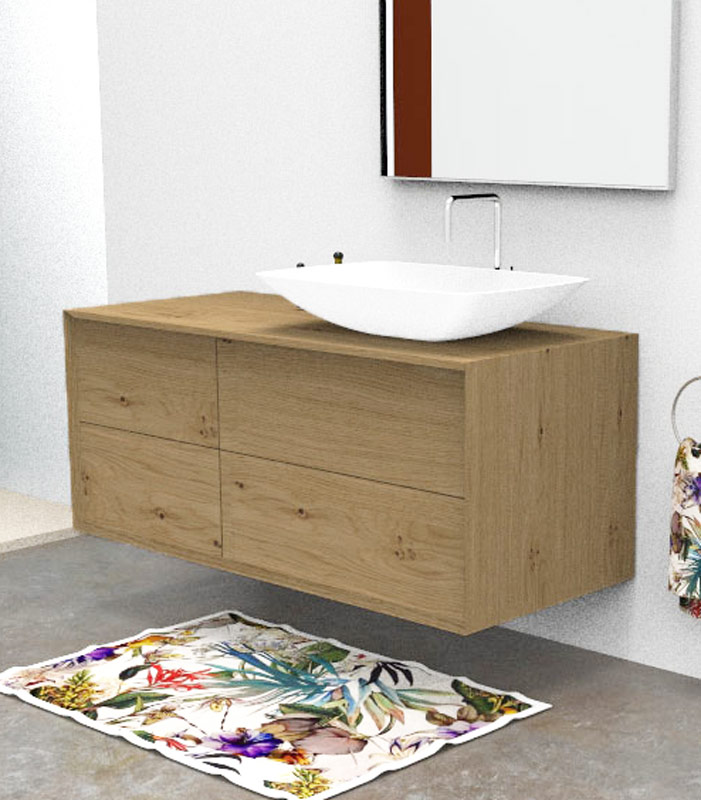 Mobile bagno sospeso moderno con 2 + 2 cassettoni con lavabo in appoggio a destra