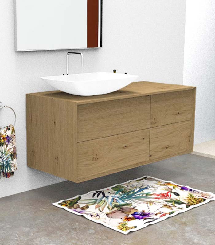 Mobile bagno sospeso moderno con 2 + 2 cassettoni con lavabo in appoggio a sinistra