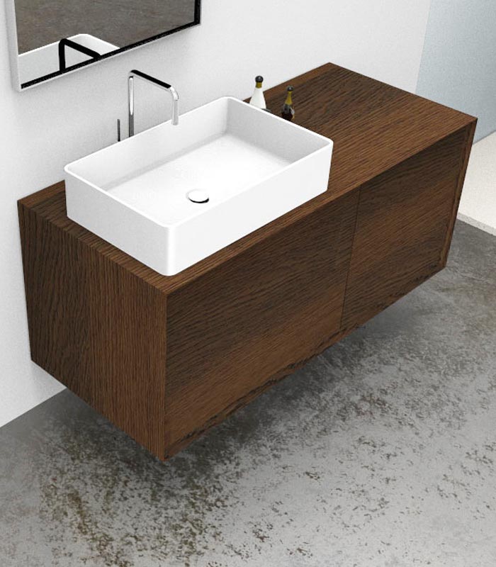 Mobile bagno sospeso moderno con 2 + 2 cassettoni con lavabo in appoggio a sinistra