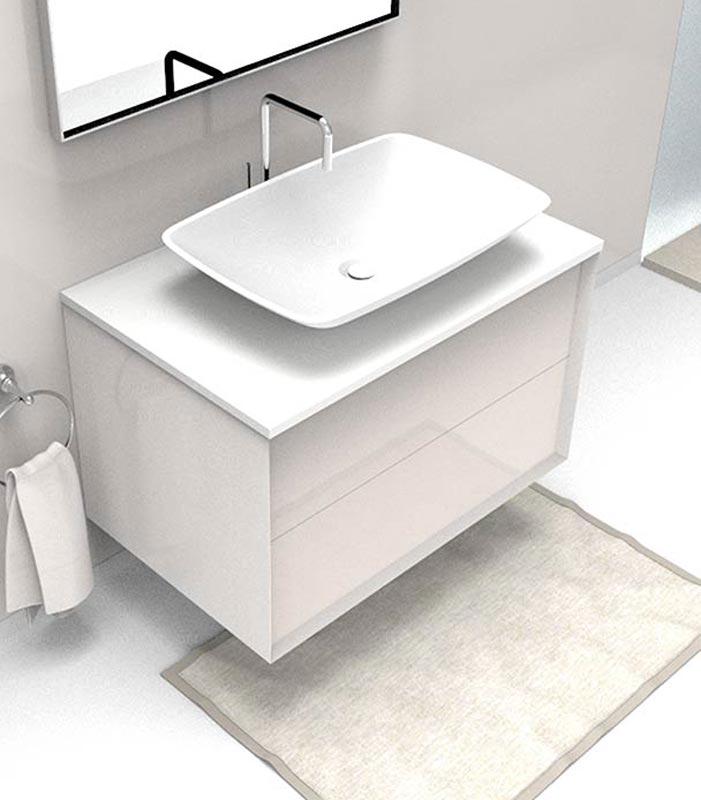 Mobile sotto lavabo sospeso con 2 cassettoni per lavabo in appoggio