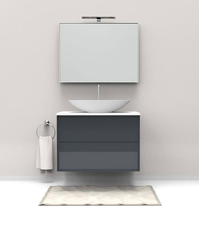 Mobile sotto lavabo sospeso con 2 cassettoni per lavabo in appoggio