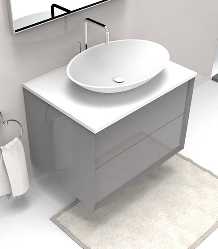 Mobile sotto lavabo sospeso con 2 cassettoni per lavabo in appoggio