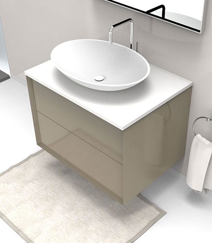 Mobile sotto lavabo sospeso con 2 cassettoni per lavabo in appoggio