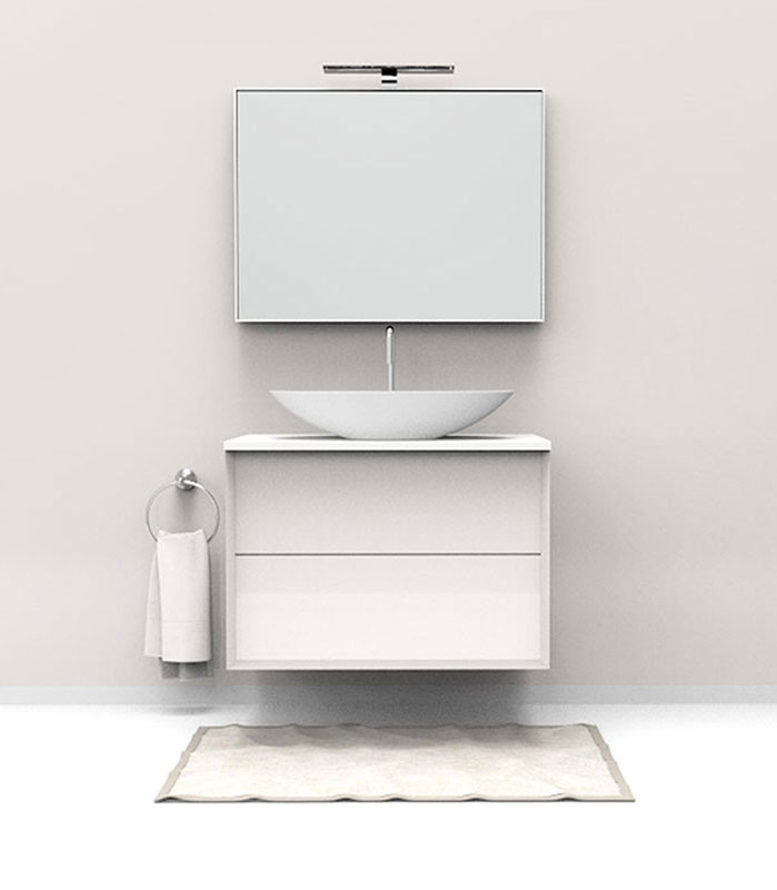 Mobile sotto lavabo sospeso con 2 cassettoni per lavabo in appoggio