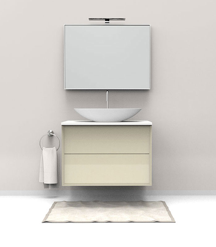 Mobile sotto lavabo sospeso con 2 cassettoni per lavabo in appoggio