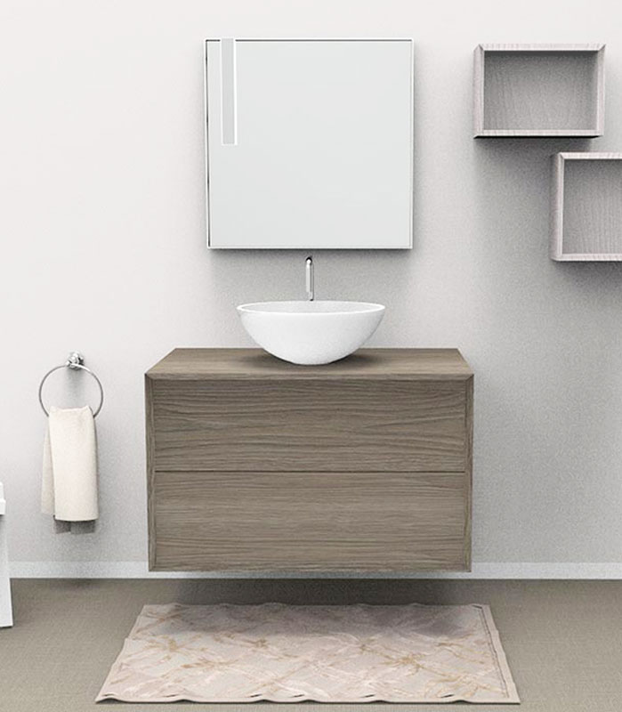 Mobile sotto lavabo sospeso con 2 cassettoni per lavabo in appoggio